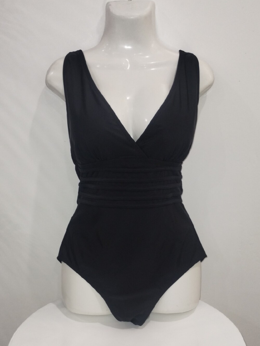 Classic Black V-Neck One-Piece Swimsuit